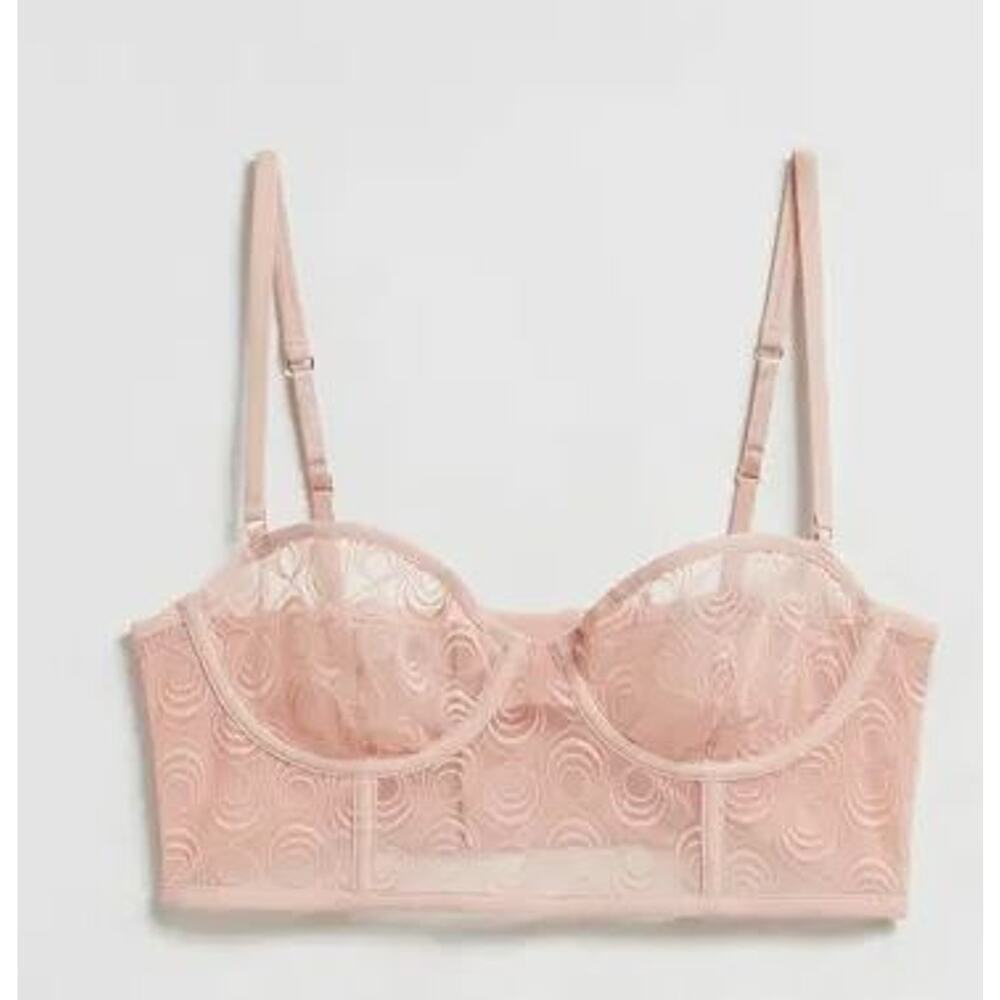 & Other Stories Size 34A Lace Bustier Underwired Bra Pink Adjustable Straps